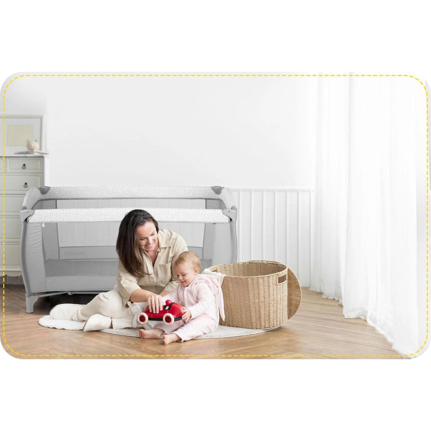 Ricokids Kelioninė lovytė su čiužiniu ir krepšiu 127,5 x 66 x 82 cm RK-242, pilka