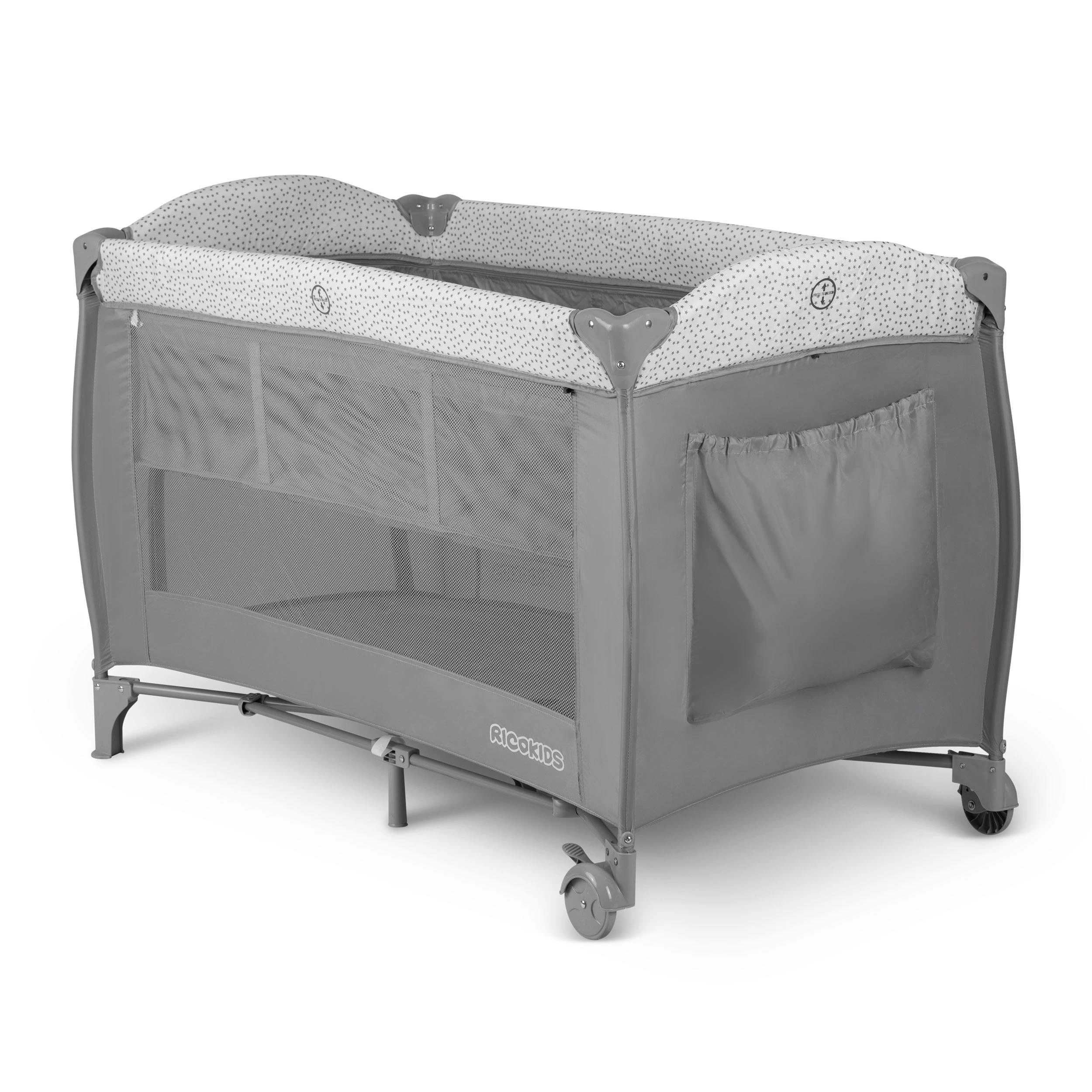 Ricokids Kelioninė lovytė su čiužiniu ir krepšiu 127,5 x 66 x 82 cm RK-242, pilka