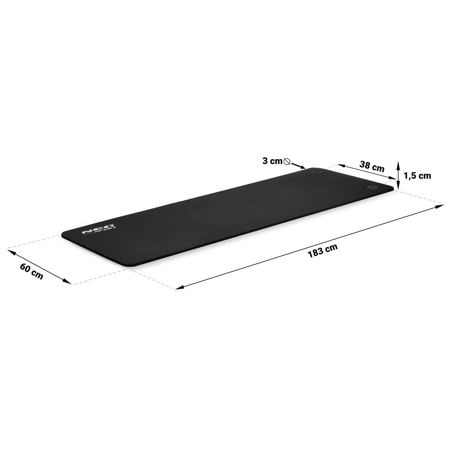 Juodas storapadis treniruoklių kilimėlis su skylutėmis 183 x 60 cm Neo-Sport 192000