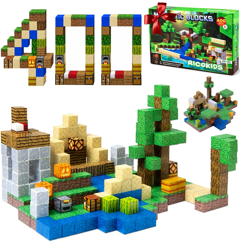 Magnetinės kaladėlės 400 vnt. kubeliai 2x2 cm konstrukcinės kaladėlės Ricokids RK-785
