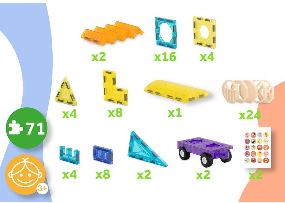 Magnetinės edukacinės konstruktoriaus kaladėlės, 71 vnt., RK-782 Ricokids