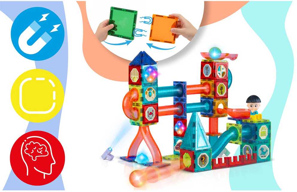 Magnetinės edukacinės konstruktoriaus kaladėlės, šviečiančios, 150 vnt., RK-782 Ricokids