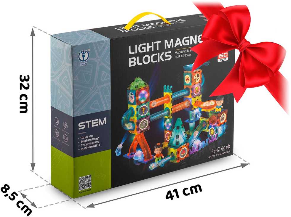 Magnetinės edukacinės konstruktoriaus kaladėlės, šviečiančios, 150 vnt., RK-782 Ricokids