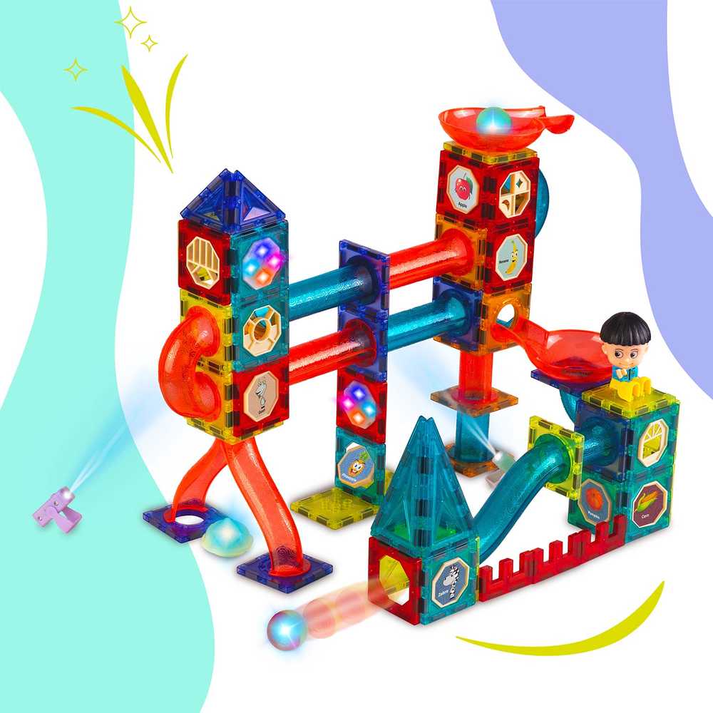 Magnetinės edukacinės konstruktoriaus kaladėlės, šviečiančios, 150 vnt., RK-782 Ricokids