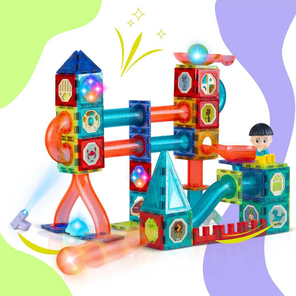 Magnetinės edukacinės konstruktoriaus kaladėlės, šviečiančios, 150 vnt., RK-782 Ricokids