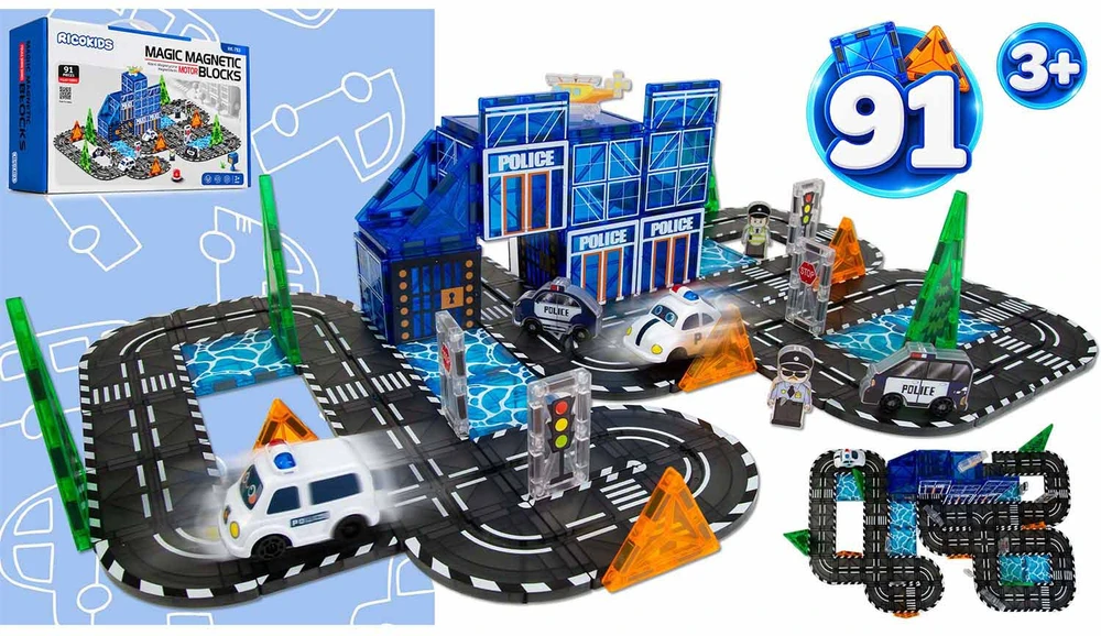 Klocki magnetyczne konstrukcyjne samojezdna policja Ricokids RK-783