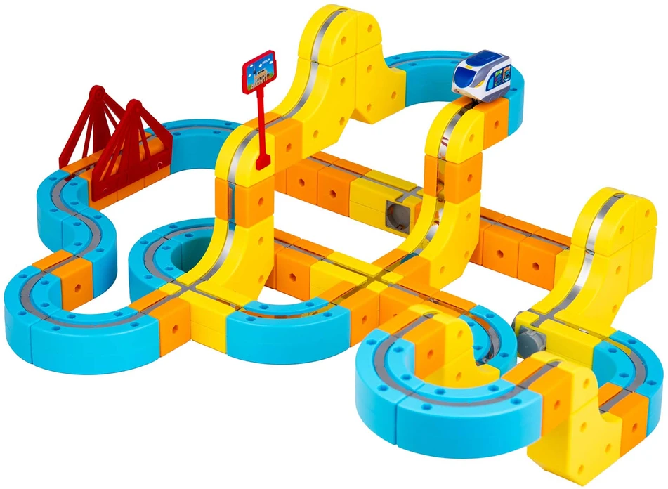 Magnetinis traukinukas su elektriniais bėgiais, konstrukcinės kaladėlės 157 vnt. Ricokids RK-784