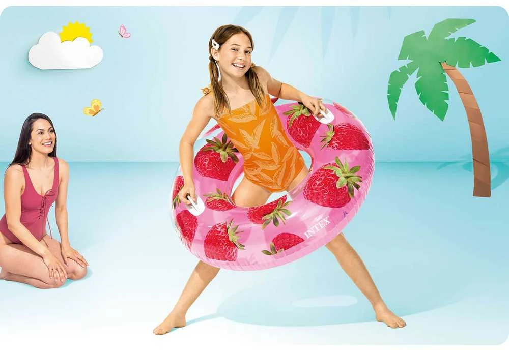 Plaukimo žiedas INTEX, 107 cm, rožinis su braškėmis