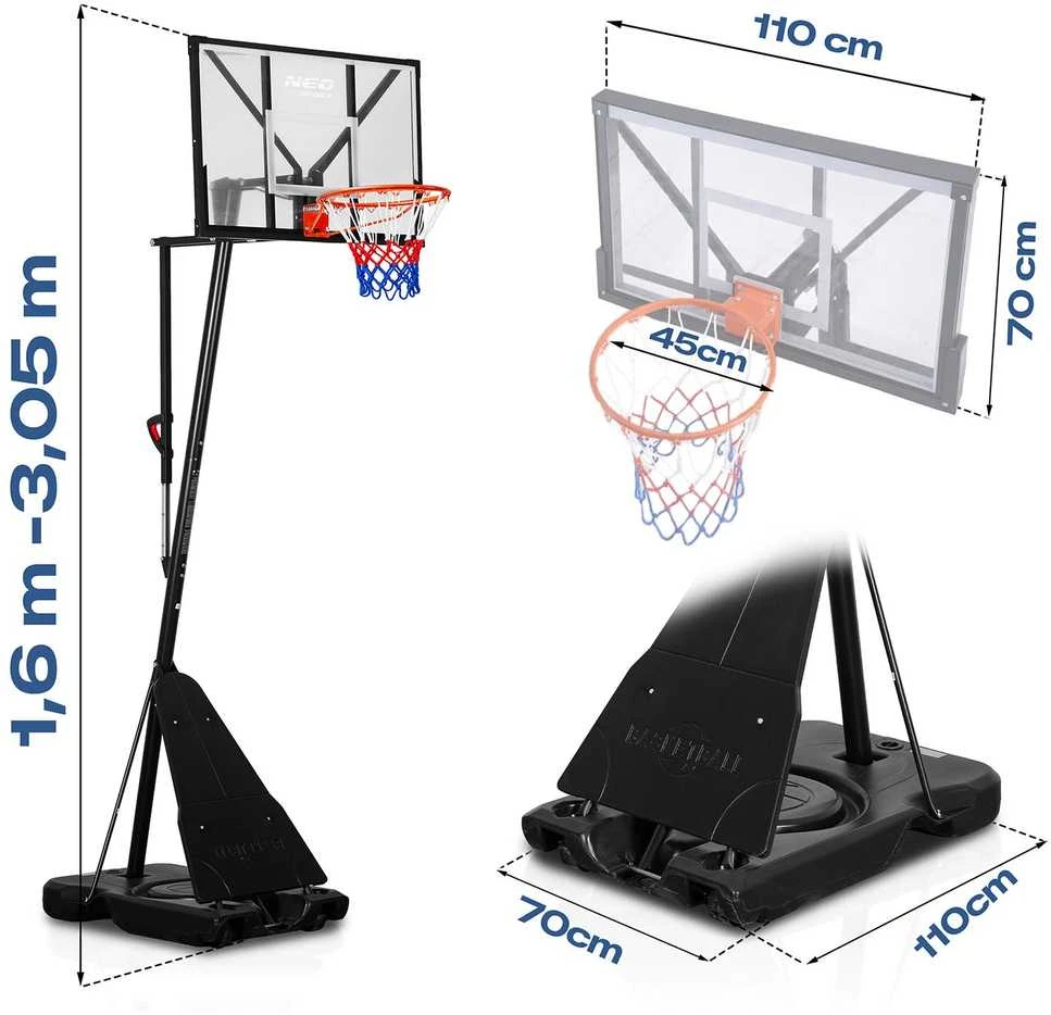 Reguliuojamas krepšinio krepšys 160-305 cm stabilus didelis Neo-Sport NS-284