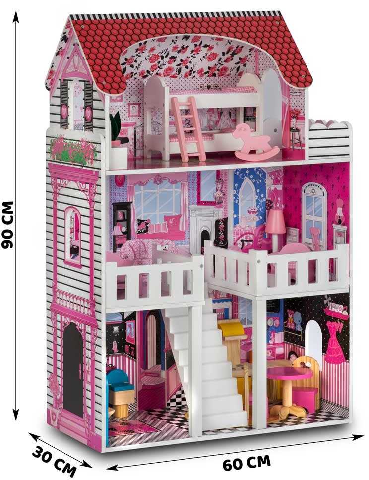 Ricokids Lėlių namelis su priedais 60x30x90 cm