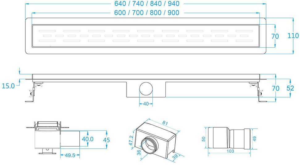 Linijinis trapas 70 cm 2in1 PLYTELĖS Berdsen