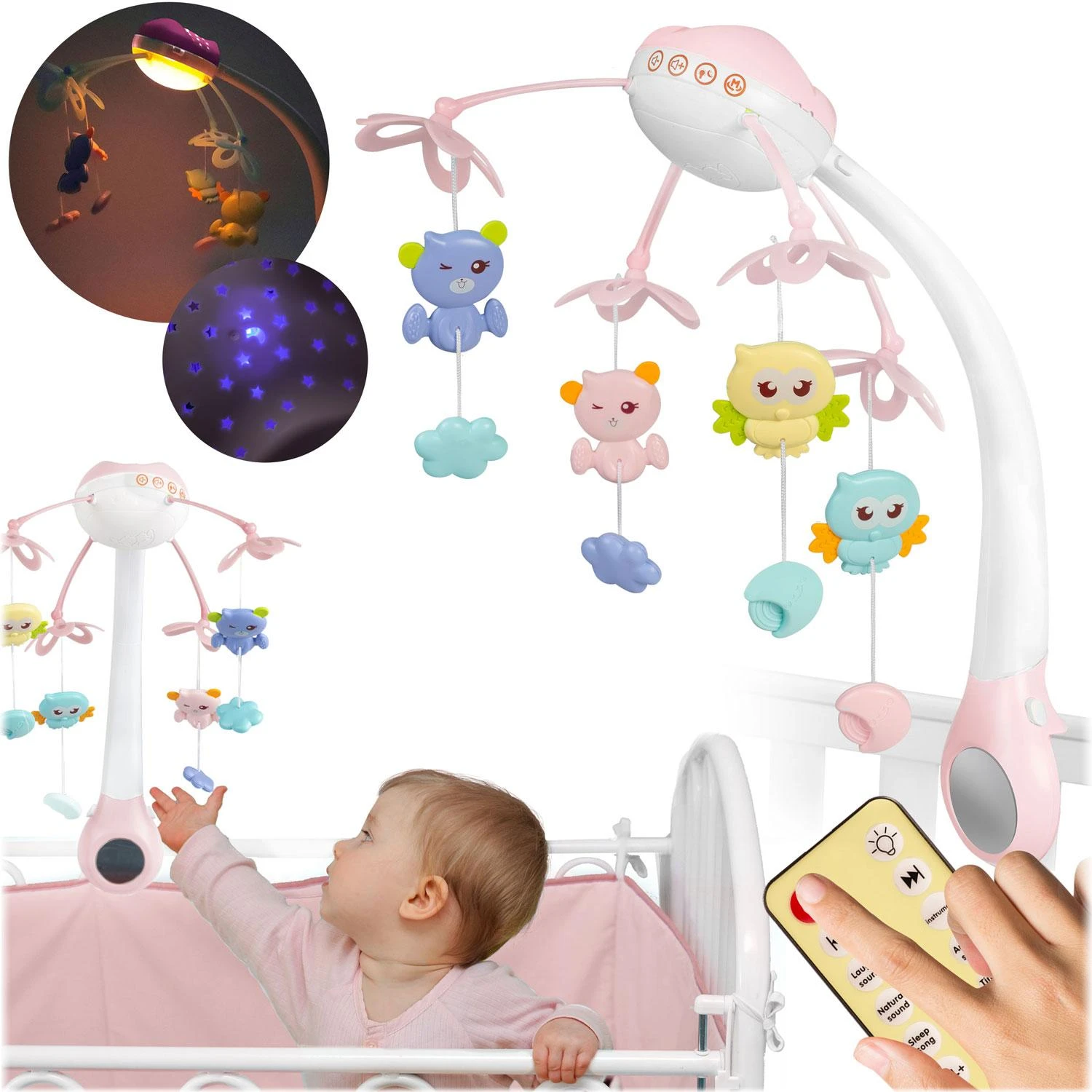 Ricokids Rožinė karuselė lovytei su RK-813 projektuokliu