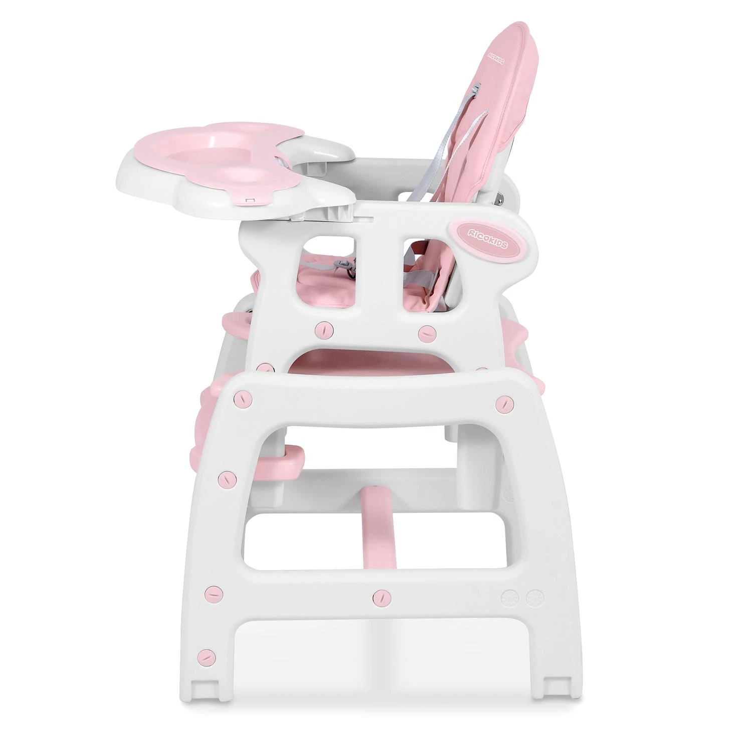 Ricokids Rožinė 5-in-1 kūdikio maitinimo kėdutė, daugiafunkcinė maitinimo kėdutė su reguliuojamu padėklu, supamoji kėdutė, paaukštinimas, vaikiška kėdutė 6-36 mėnesiams