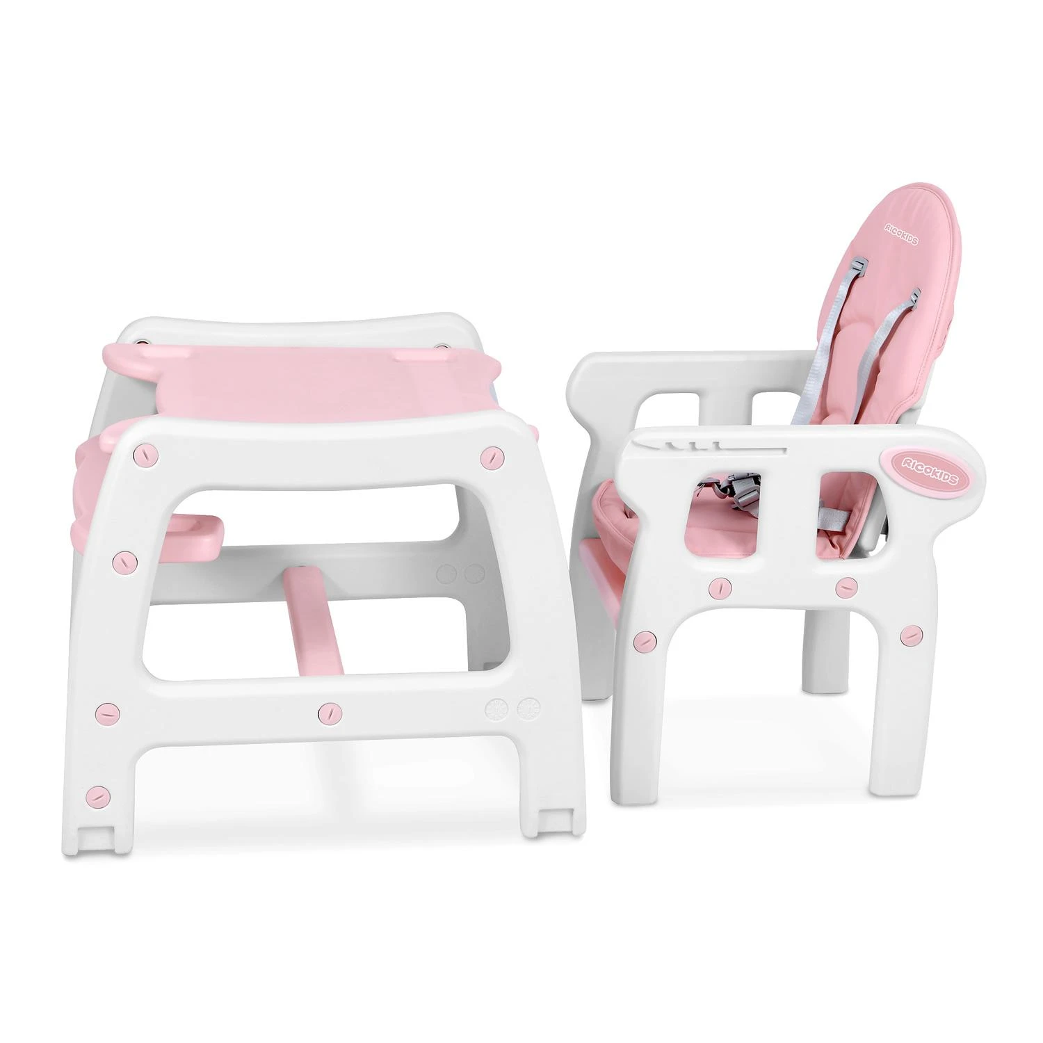 Ricokids Rožinė 5-in-1 kūdikio maitinimo kėdutė, daugiafunkcinė maitinimo kėdutė su reguliuojamu padėklu, supamoji kėdutė, paaukštinimas, vaikiška kėdutė 6-36 mėnesiams