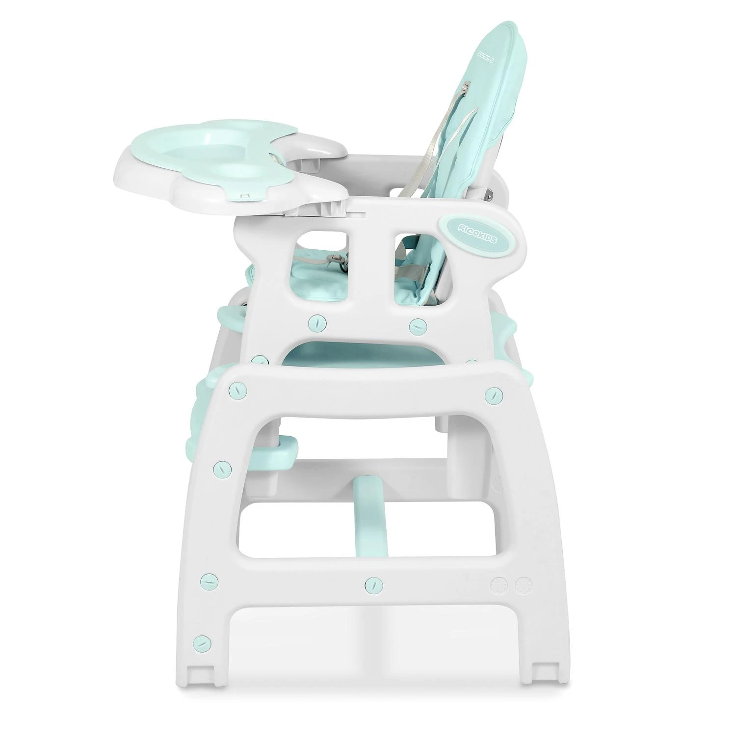 Ricokids Turkio spalvos 5-in-1 aukšta kėdutė, daugiafunkcinė maitinimo kėdutė su reguliuojamu padėklu, konvertuojama kūdikio kėdutė kūdikiams ir mažiems vaikams