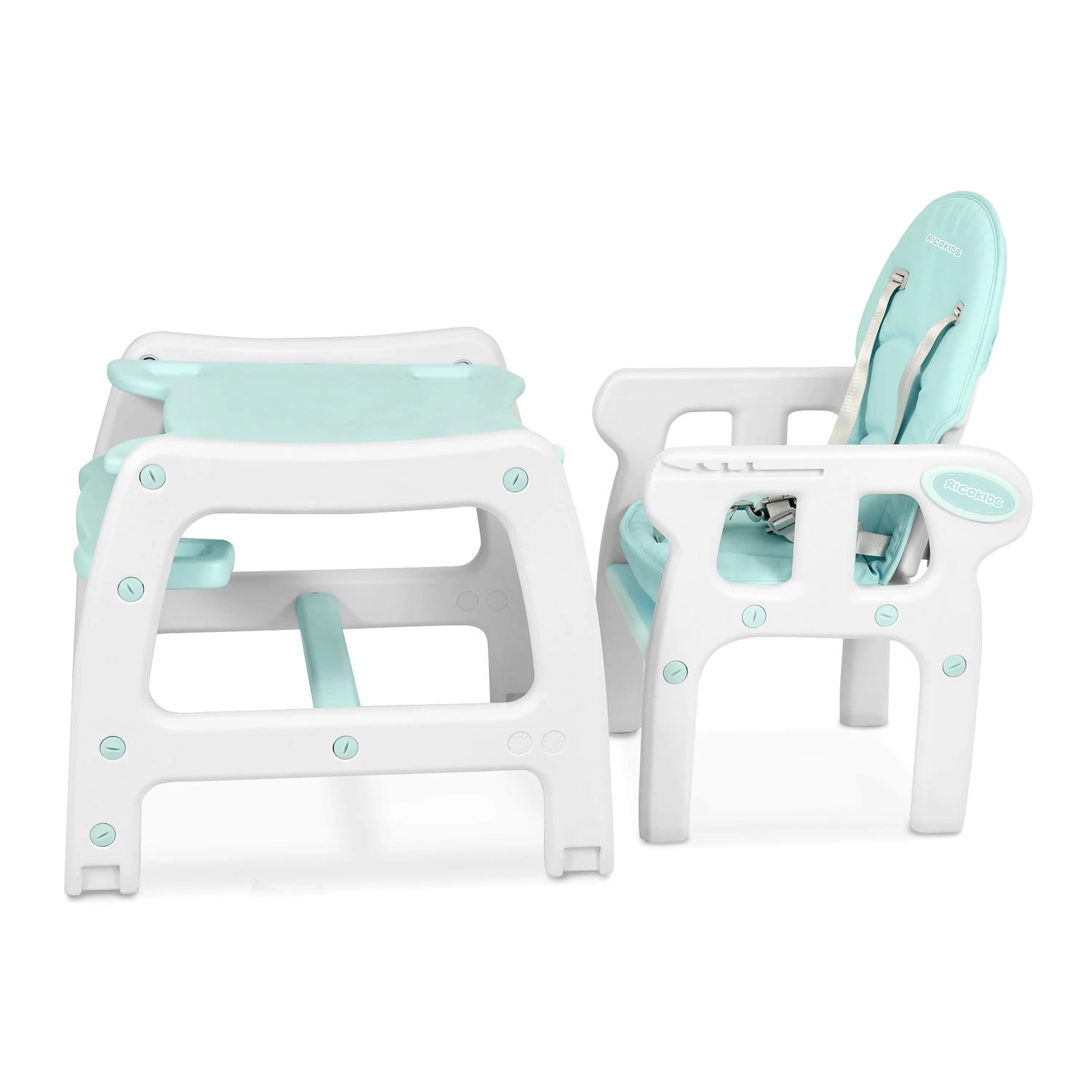Ricokids Turkio spalvos 5-in-1 aukšta kėdutė, daugiafunkcinė maitinimo kėdutė su reguliuojamu padėklu, konvertuojama kūdikio kėdutė kūdikiams ir mažiems vaikams