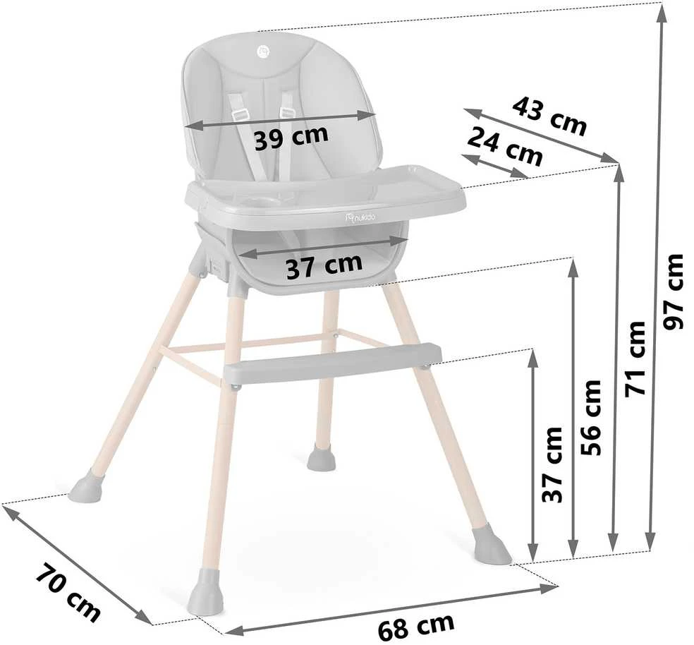 Maitinimo kėdutė Nukido Tilo, pilka, 3 in1