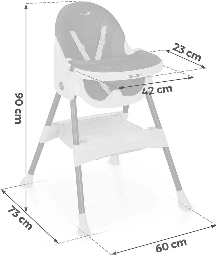 Ricokids Mani maitinimo kėdutė reguliuojama 3in 1, juoda