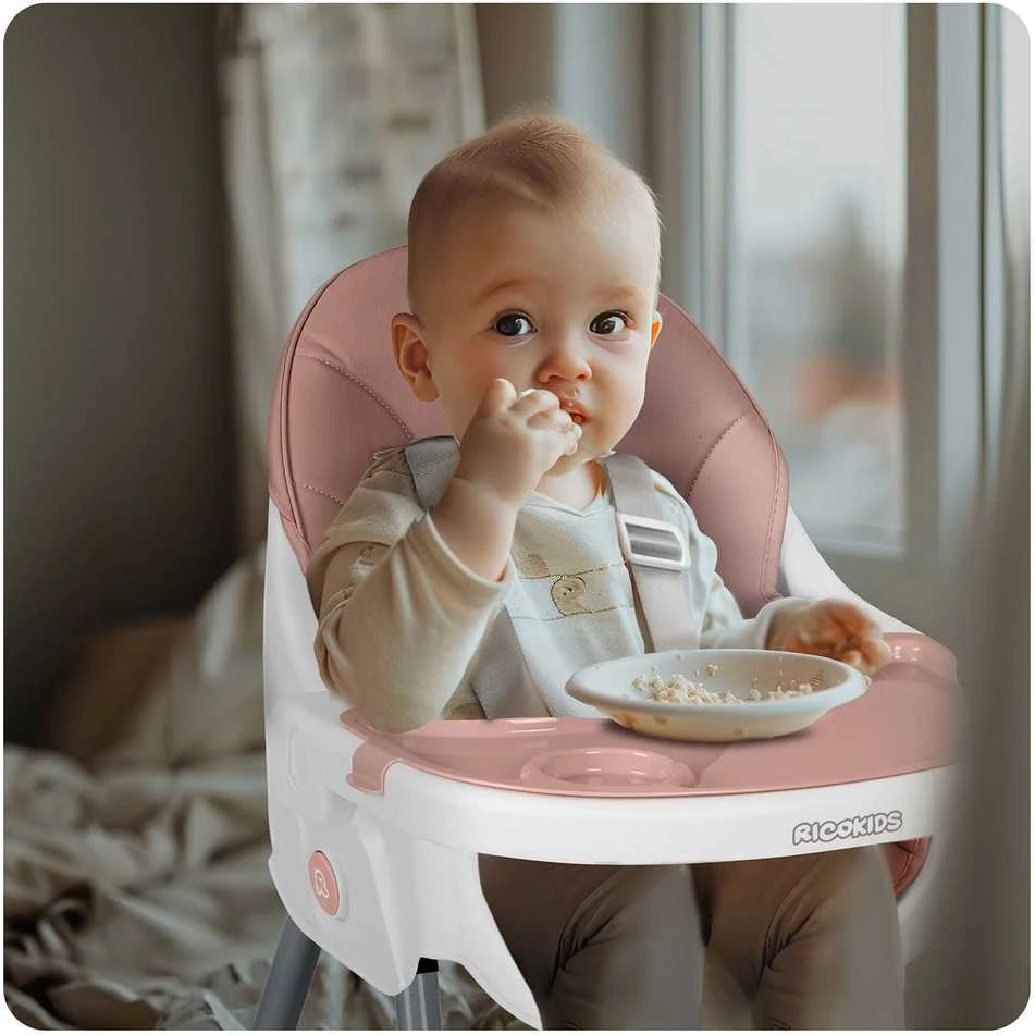 Ricokids Mani maitinimo kėdutė reguliuojama 3in 1, rožinė