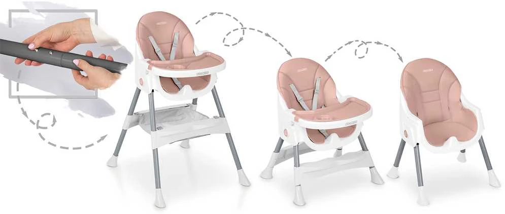 Ricokids Mani maitinimo kėdutė reguliuojama 3in 1, rožinė