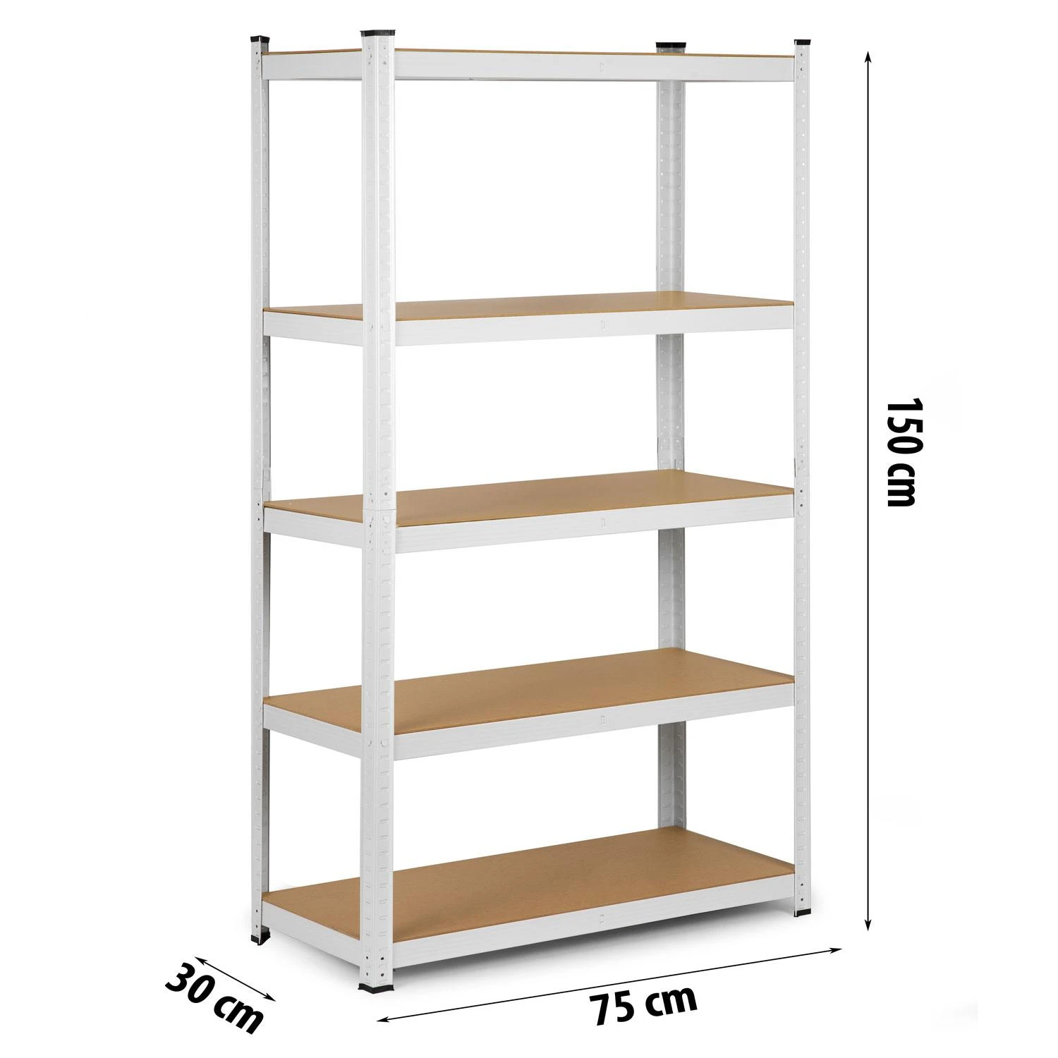 Humberg sandėliavimo lentyna su 5 MDF lentynomis, metaliniu rėmu, reguliuojama, 150 x 75 x 30 cm, balta, HR-811