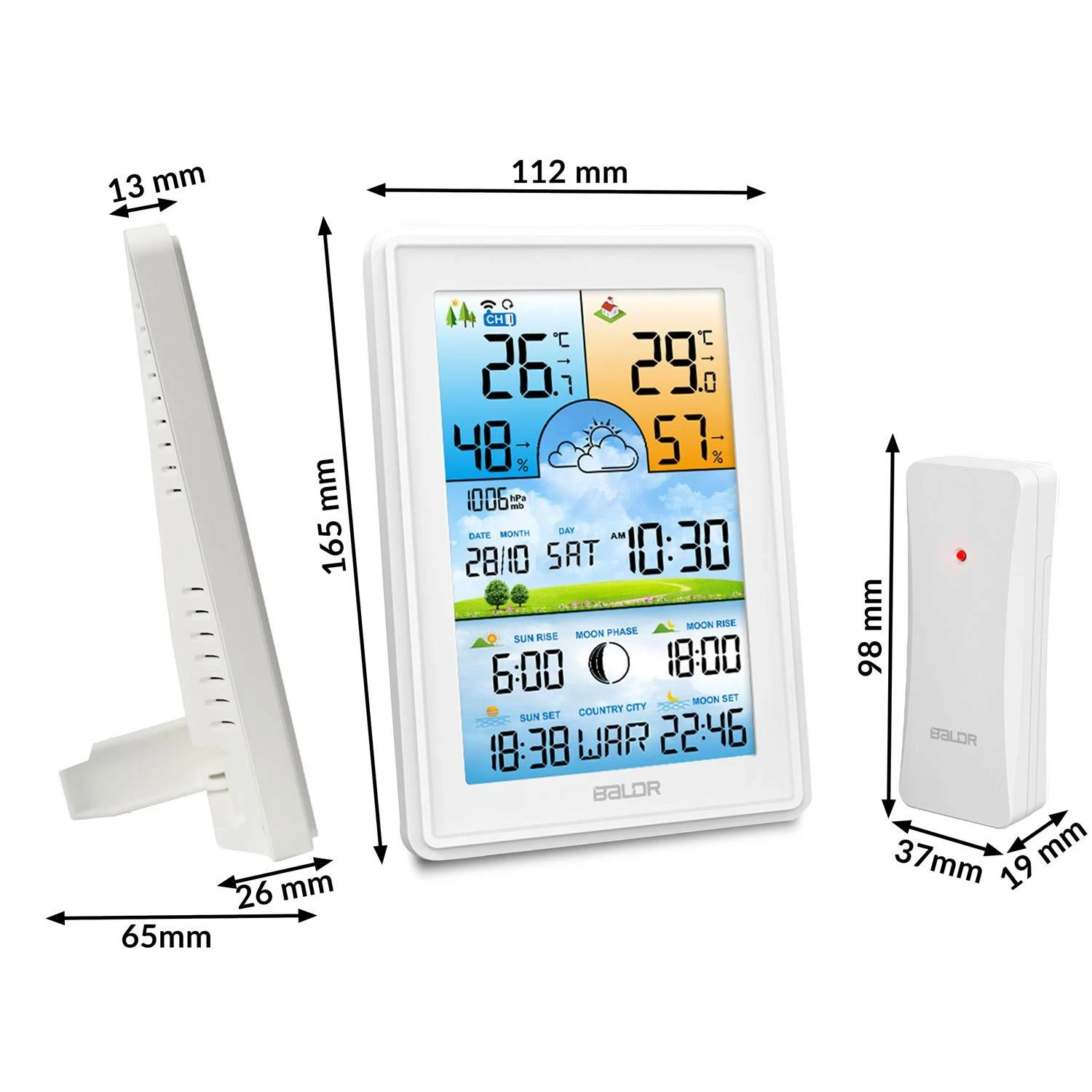 Baldr Meteorologinė stotelė su ekranu BD-906, balta