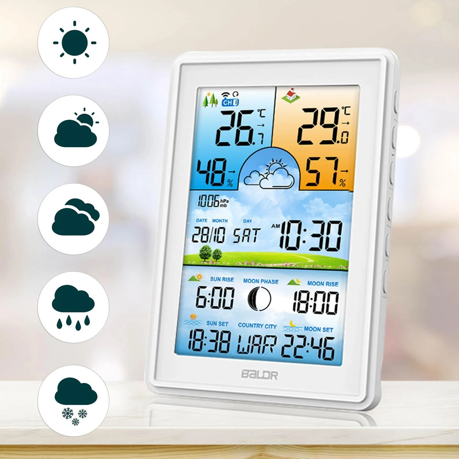 Baldr Meteorologinė stotelė su ekranu BD-906, balta