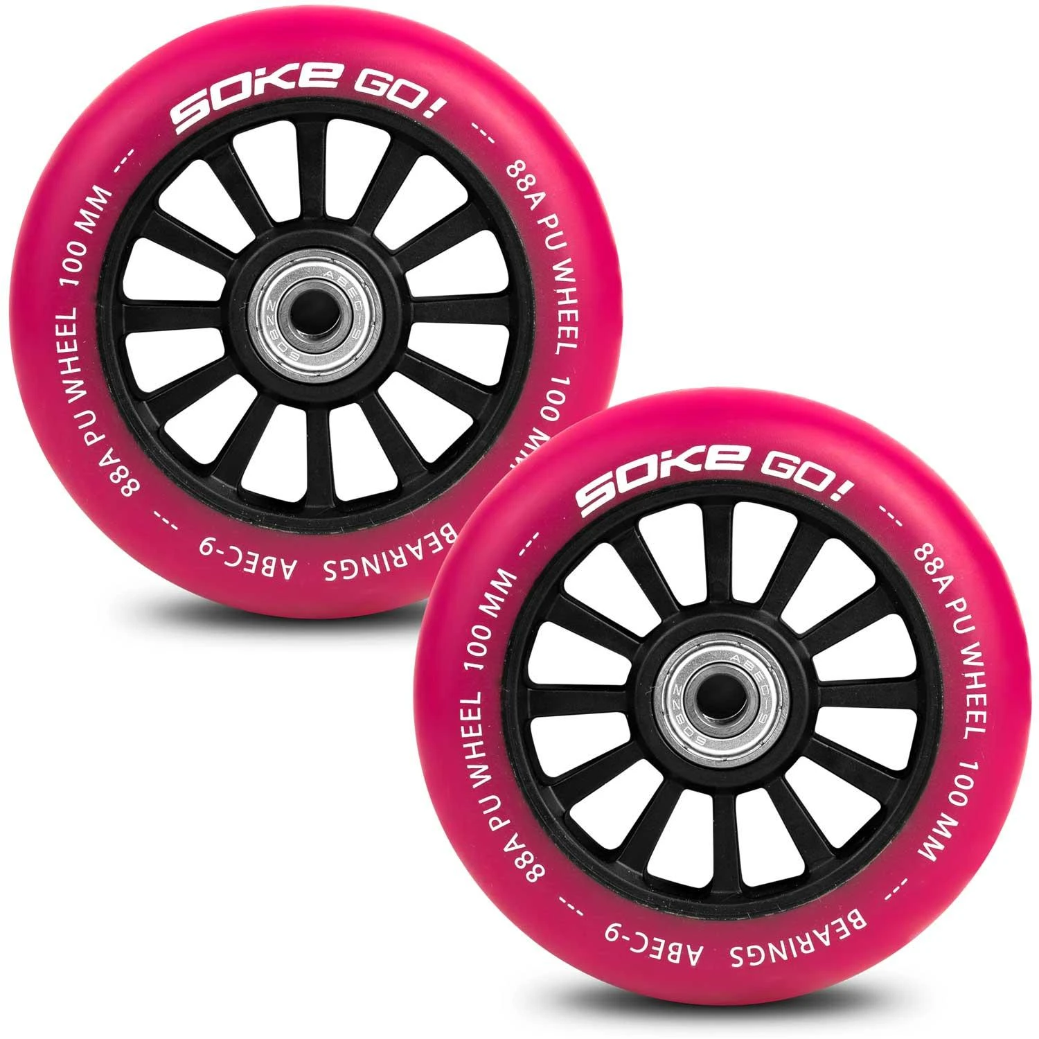 Soke 100 mm rubino spalvos riedžių ratukai paspirtukui, 2 vnt.
