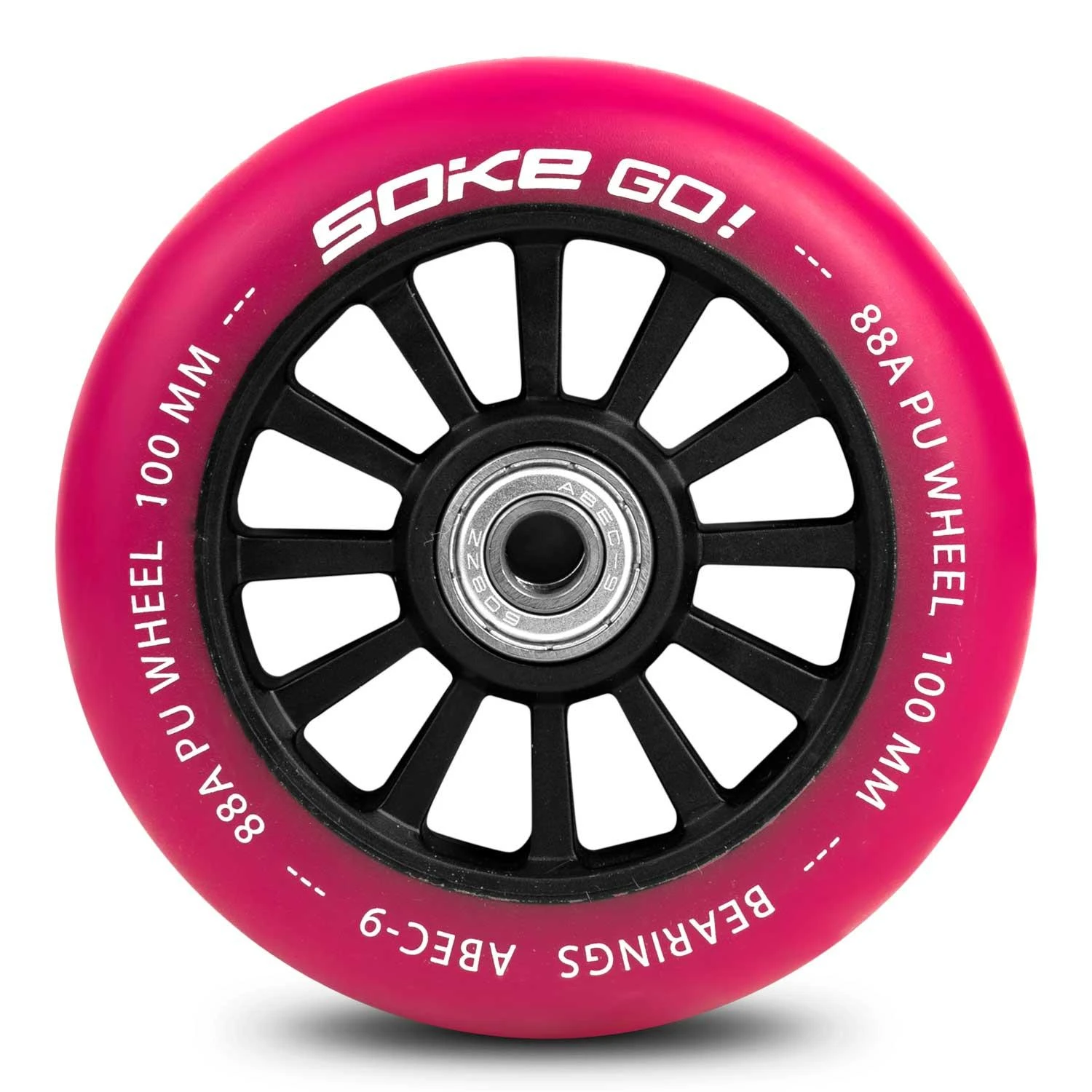 Soke 100 mm rubino spalvos riedžių ratukai paspirtukui, 2 vnt.