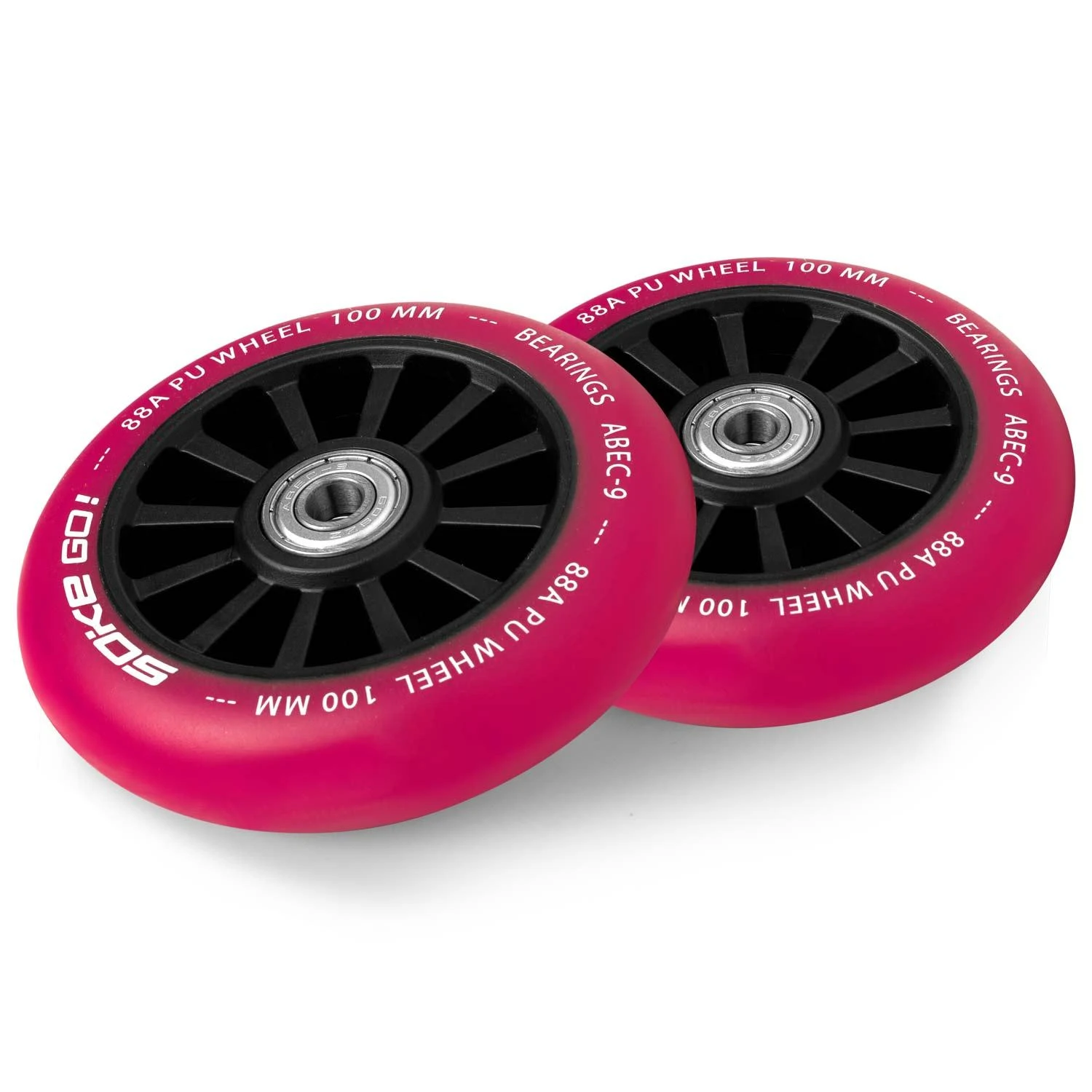 Soke 100 mm rubino spalvos riedžių ratukai paspirtukui, 2 vnt.