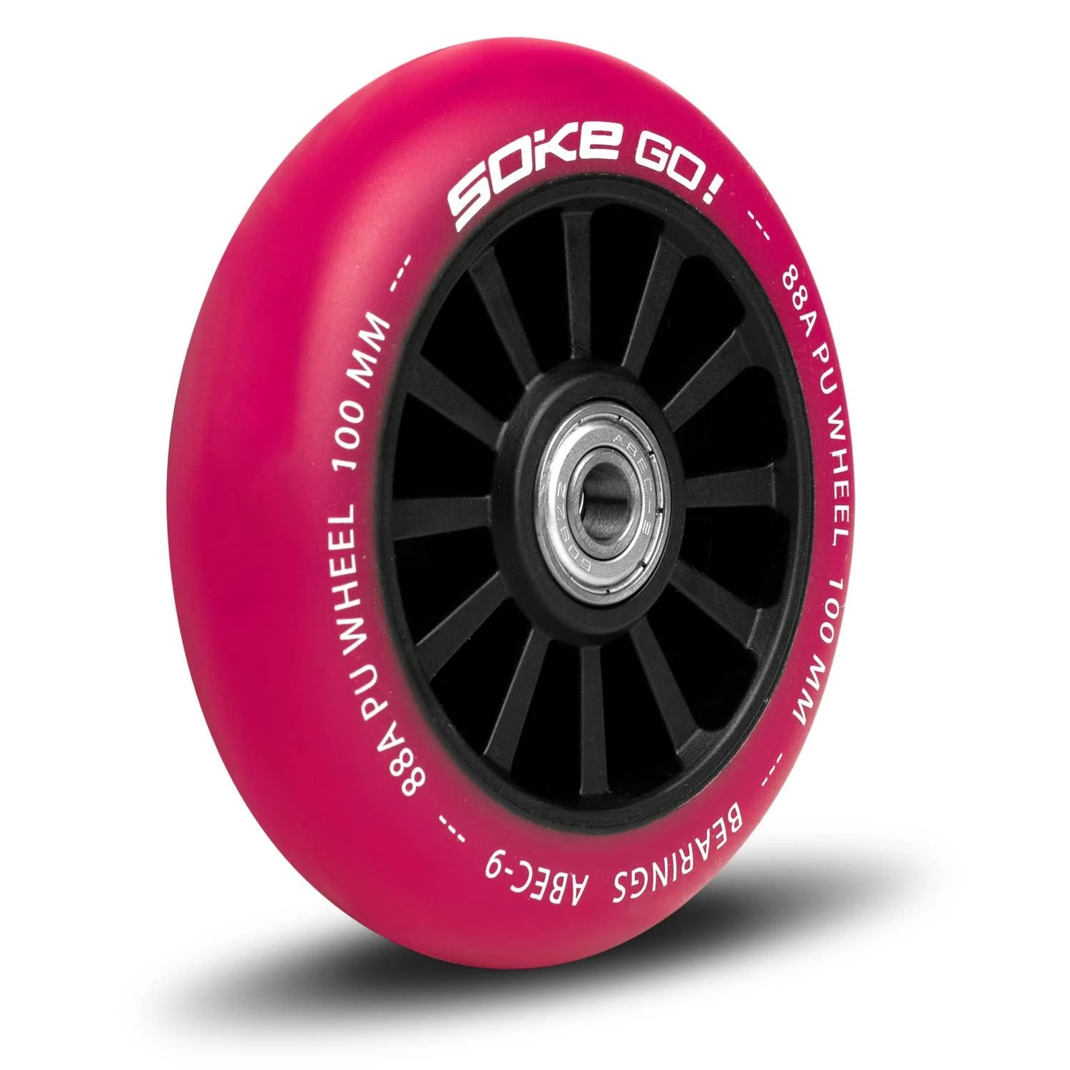 Soke 100 mm rubino spalvos riedžių ratukai paspirtukui, 2 vnt.