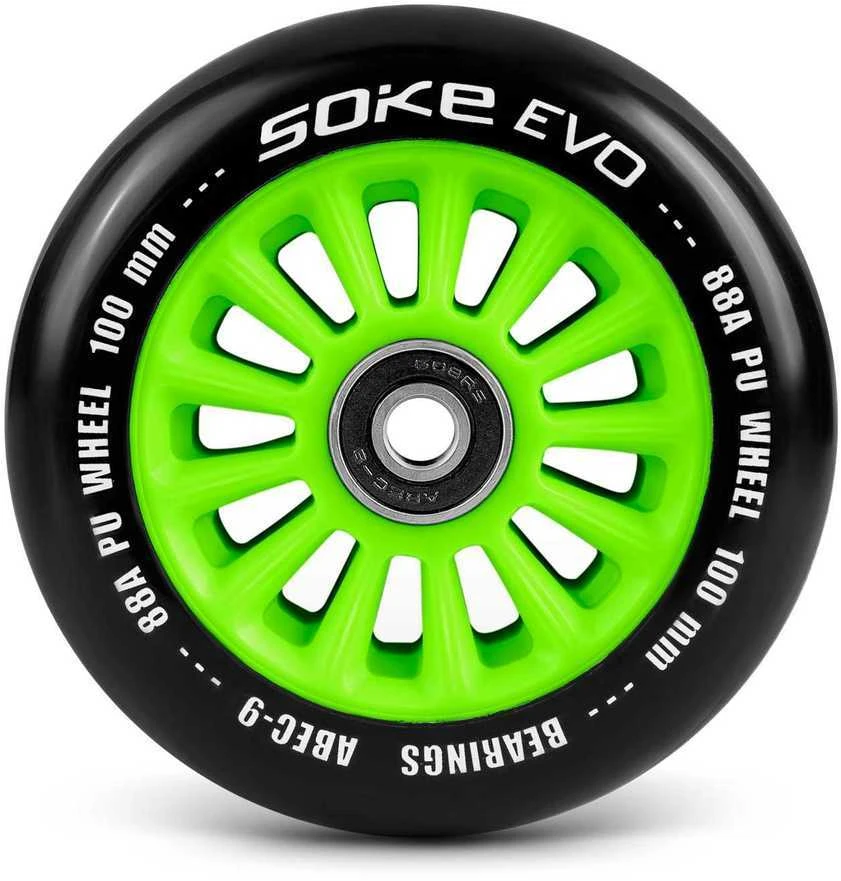 Soke 100 mm žalios spalvos ratukai paspirtukui, 2 vnt.