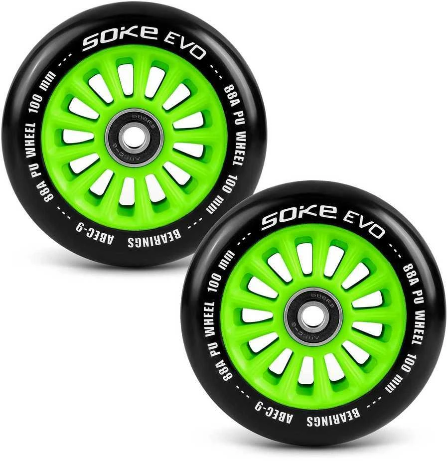 Soke 100 mm žalios spalvos ratukai paspirtukui, 2 vnt.