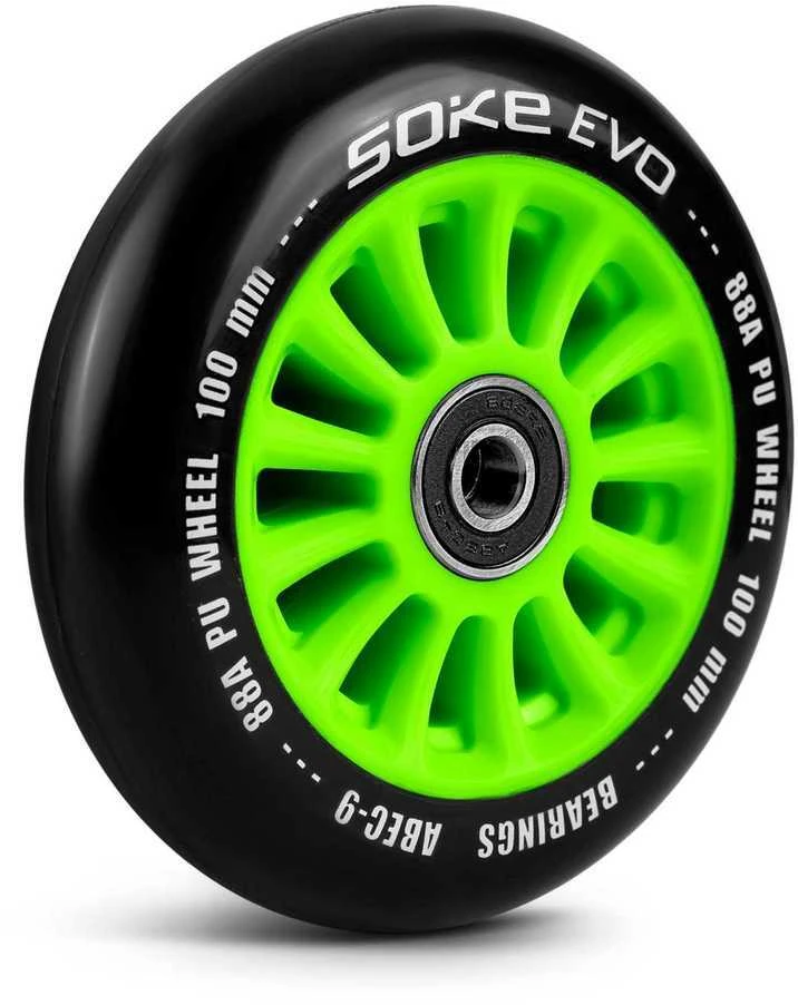 Soke 100 mm žalios spalvos ratukai paspirtukui, 2 vnt.