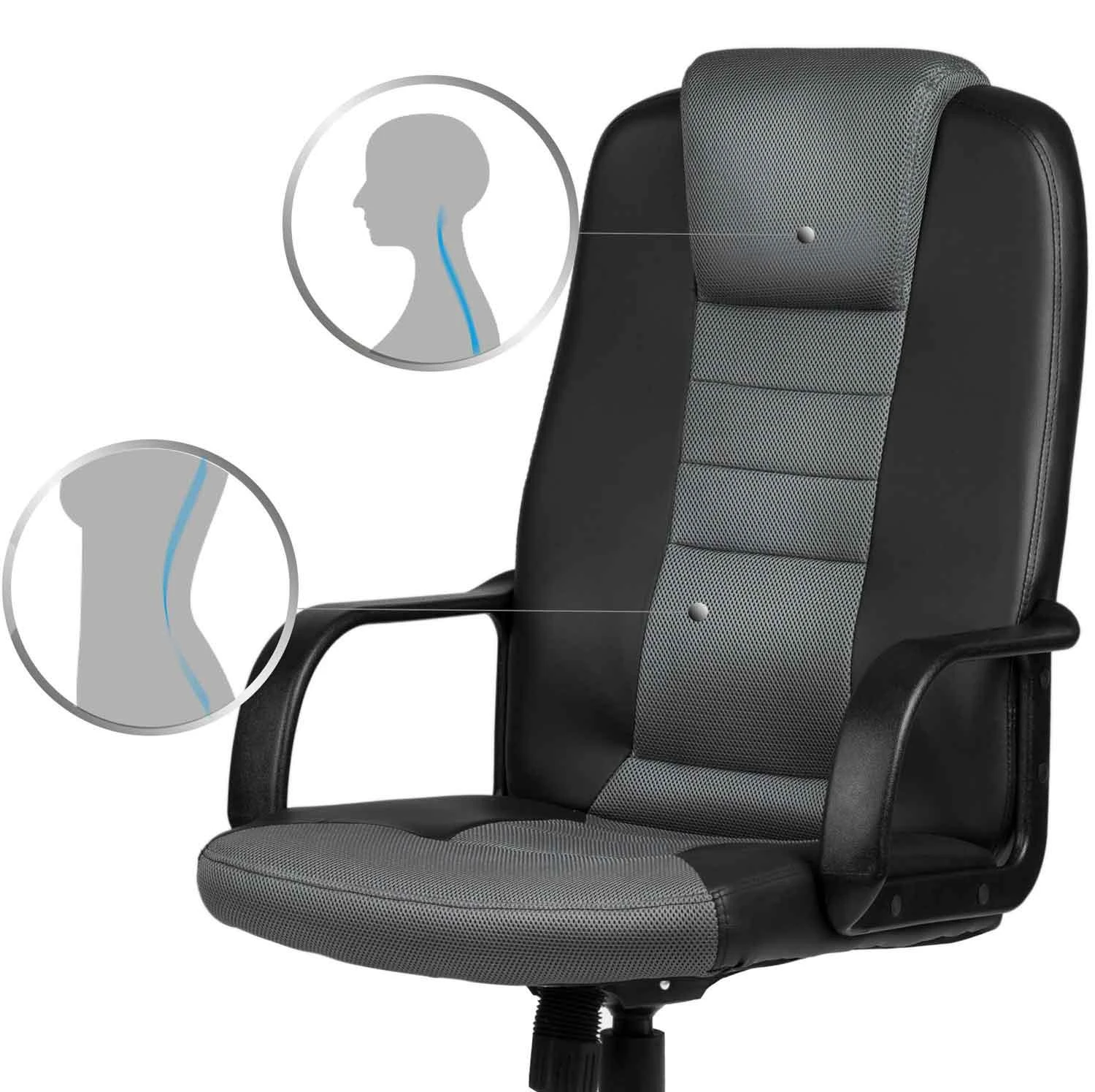 Sofotel Biuro kėdė, oda ir mikro tinklelis, ergonomiškas dizainas, juoda ir pilka, reguliuojamo aukščio biuro kėdė, patogi kompiuterio kėdė