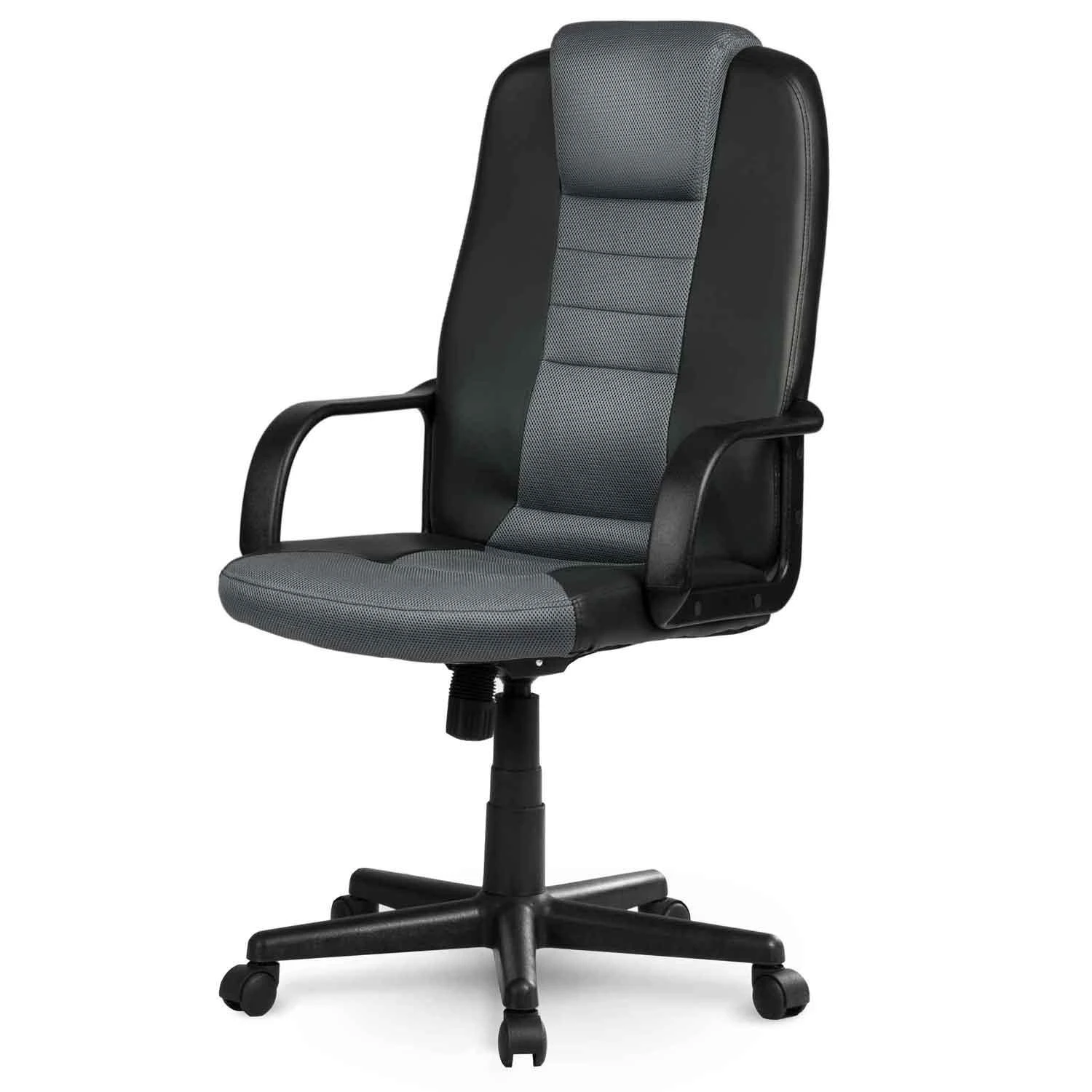 Sofotel Biuro kėdė, oda ir mikro tinklelis, ergonomiškas dizainas, juoda ir pilka, reguliuojamo aukščio biuro kėdė, patogi kompiuterio kėdė