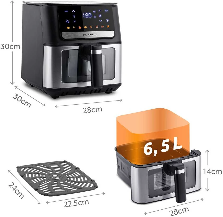 Bealiejė gruzdintuvė Berdsen BD-655, 6,5 l, 1700 W, juoda