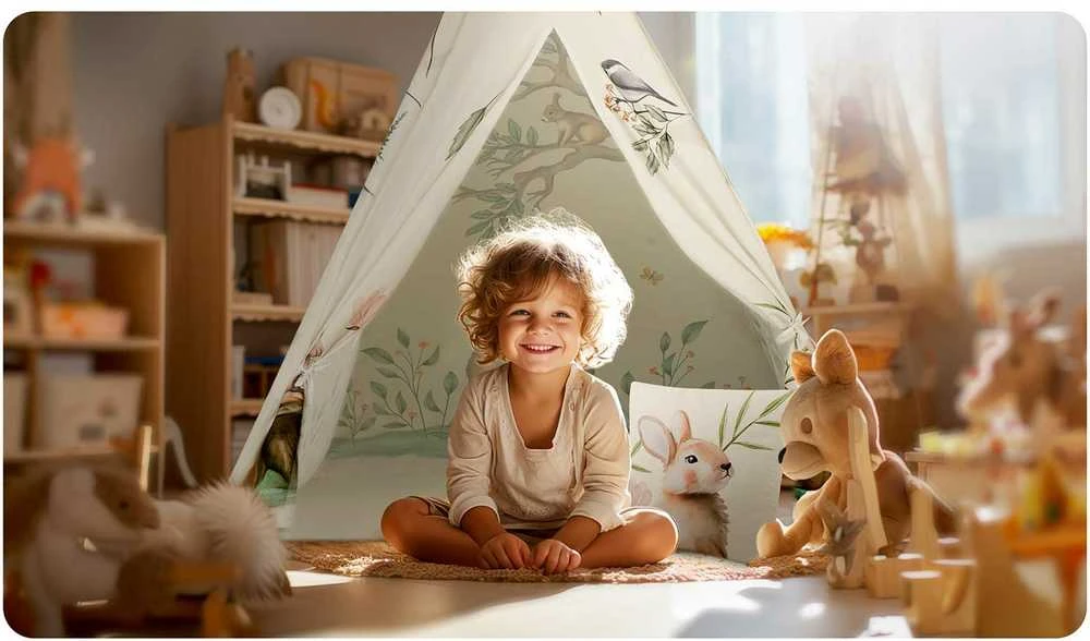 Nukido tipi palapinė vaikams - smėlio spalvos