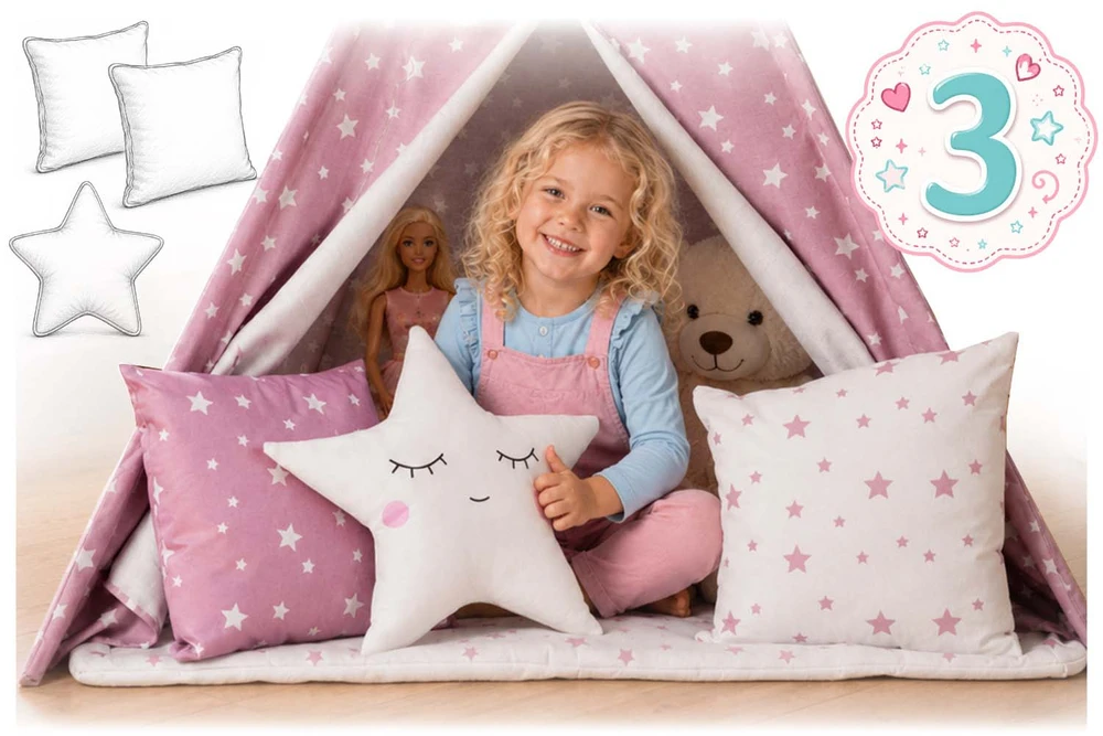 Palapinė vaikams Nukido Teepee, su šviesomis, rožinė su žvaigždėmis