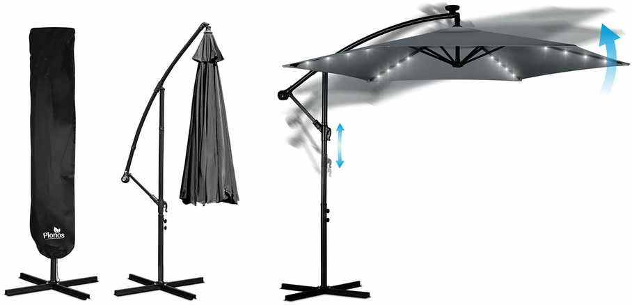 Sulankstomas sodo skėtis, 6 dalių, 350 cm, su dangčiu ir šviesomis, „Plonos PL-882“