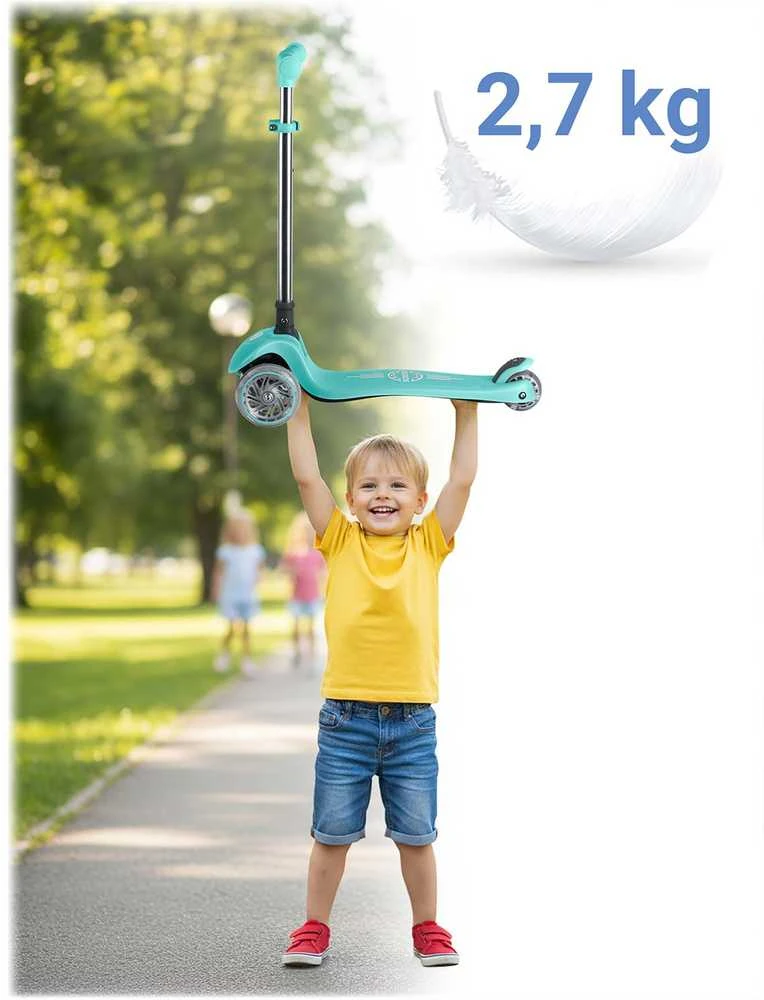 Ricokids Glow triratis vaikų balansinis paspirtukas šviečiantis tamsoje turkio spalvos