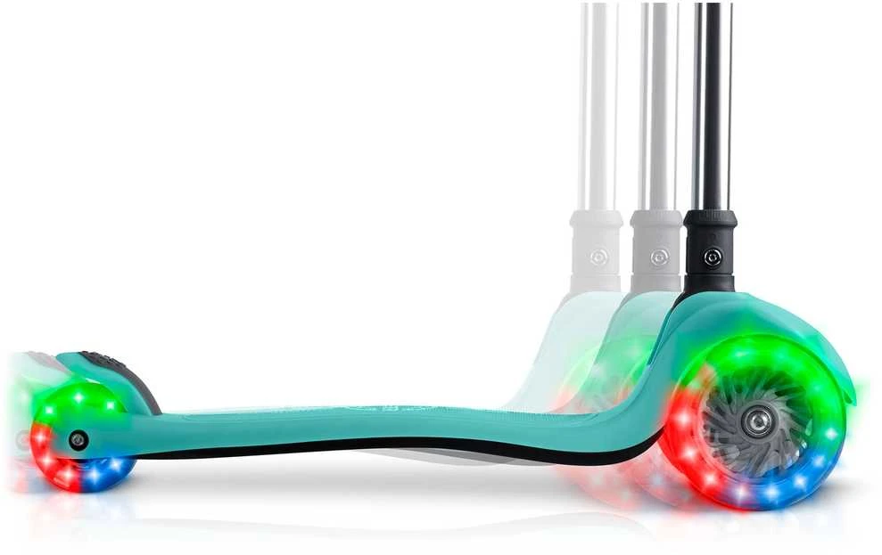 Ricokids Glow triratis vaikų balansinis paspirtukas šviečiantis tamsoje turkio spalvos