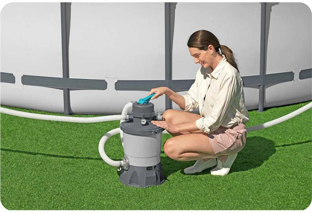 Bestway Baseino smėlio filtro siurblys, 3596 l/h srautas, 1100-16000 l baseinams, su 25 kg smėlio, 32mm žarnos jungtis
