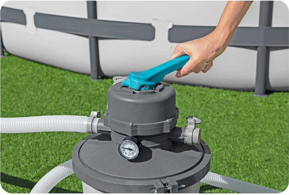 Bestway Baseino smėlio filtro siurblys, 3596 l/h srautas, 1100-16000 l baseinams, su 25 kg smėlio, 32mm žarnos jungtis