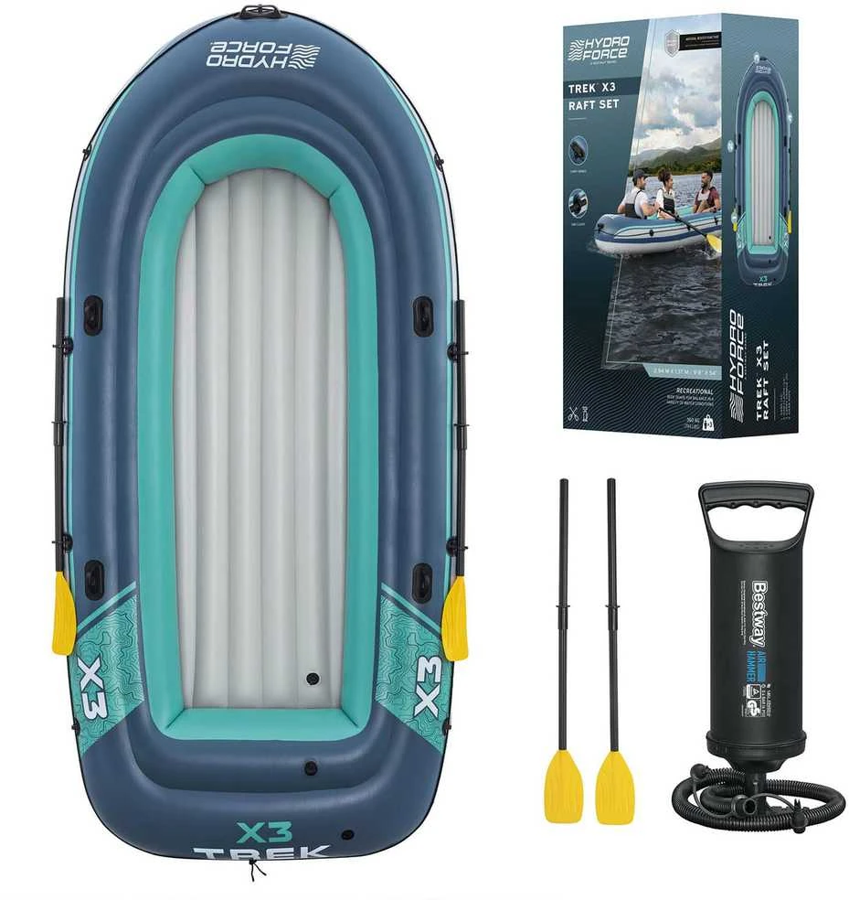 Bestway Pripučiama TREK X3 pontono valtis 3 kamerų, 360 kg apkrovai, su irklais ir pompa