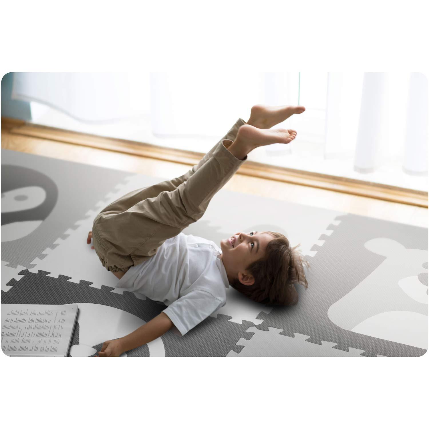 Ricokids Porolono kilimėlis dėlionės 180x180 cm 9 vnt Pilki gyvūnai