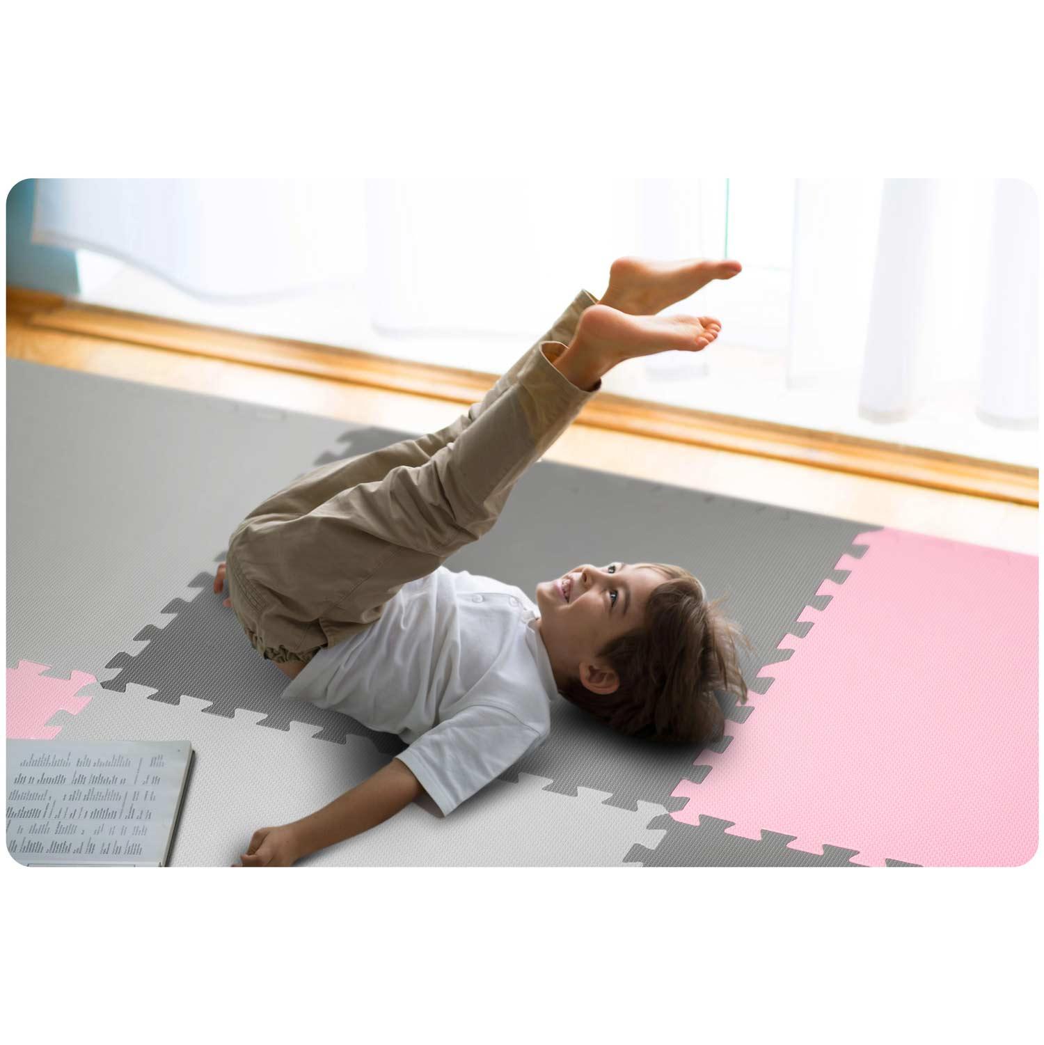 Ricokids Putplasčio dėlionės kilimėlis 180x180cm 9 vnt. pilkai rožinės spalvos