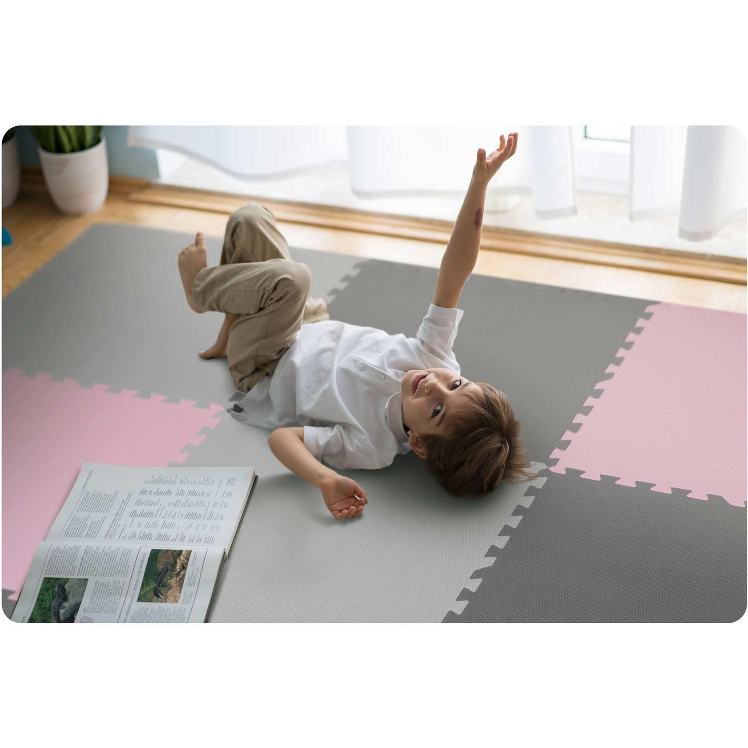 Ricokids Putplasčio dėlionės kilimėlis 180x180cm 9 vnt. pilkai rožinės spalvos