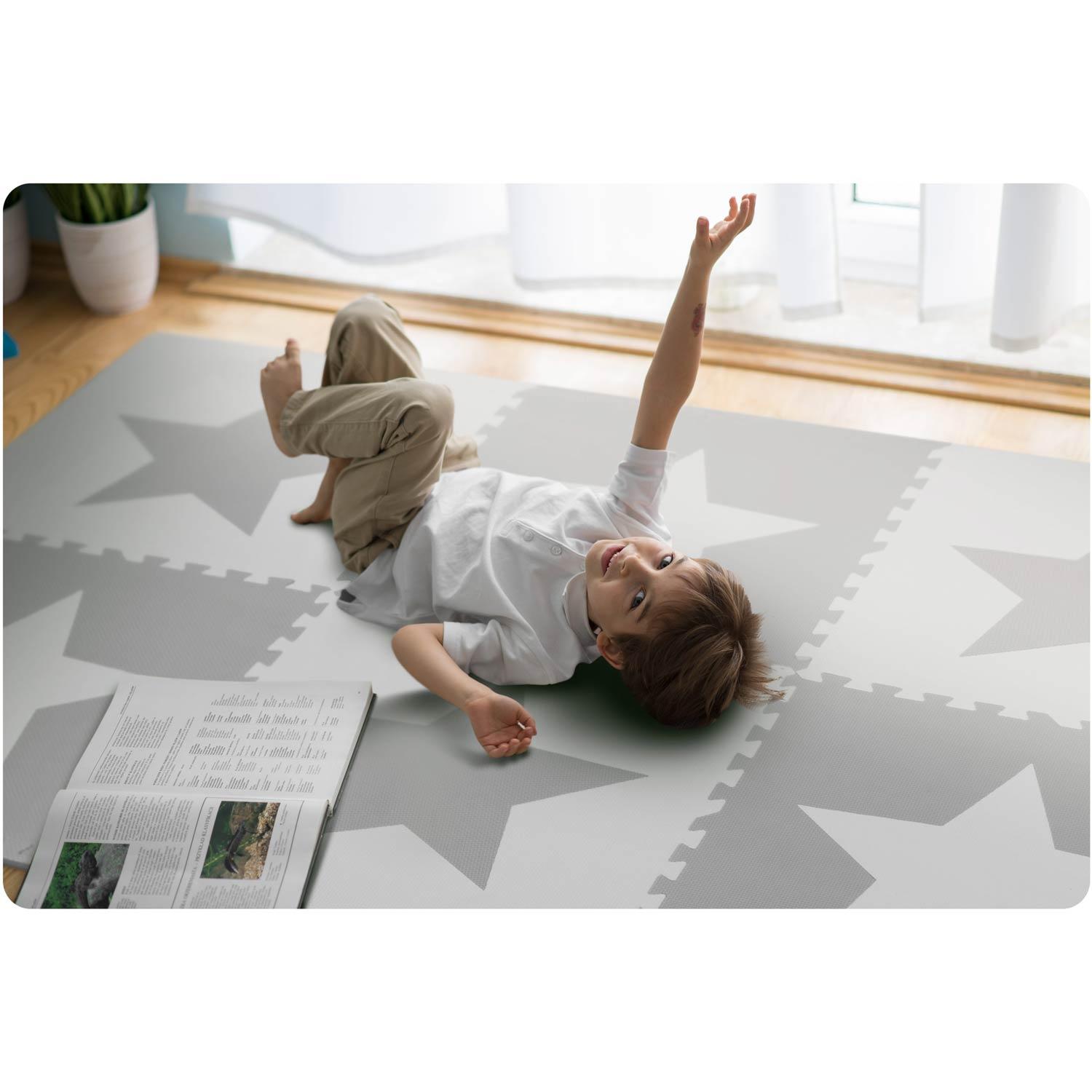 Ricokids Didelis putplasčio dėlionės kilimėlis, putplasčio šachmatų lentos raštas, 180x180 cm, 9 vnt. - žvaigždutės