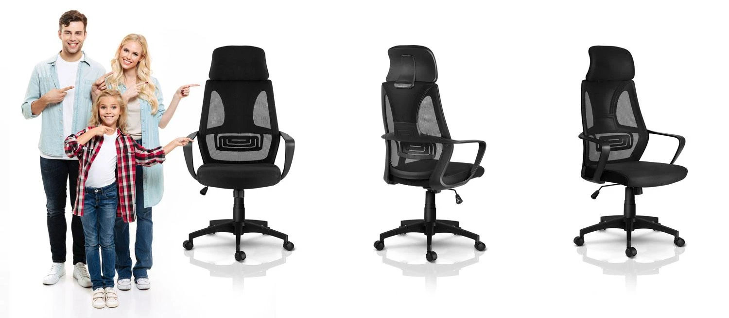 Sofotel Biuro kėdė su mikrotinklu, juoda ergonomiška kėdė, reguliuojama galvos atrama, reguliuojamo aukščio, patogi kompiuterio kėdė, kvėpuojanti biuro kėdė